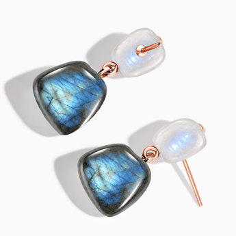 18KT Rose Gold Vermeil Freeform Moonstone & Labradorite Stud Earrings - Linked Fate Side View