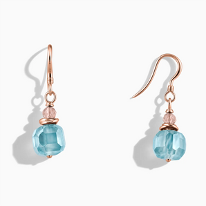 18KT Rose Gold Vermeil Freeform Morganite & Aquamarine Dangle Earrings - Woven Duet Front View