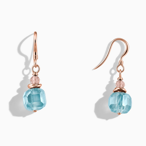 18KT Rose Gold Vermeil Freeform Morganite & Aquamarine Dangle Earrings - Woven Duet Front View