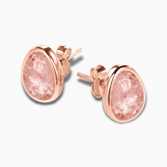 18KT Rose Gold Vermeil Freeform Morganite Bezel Stud Earrings - Fluid Frame Side View