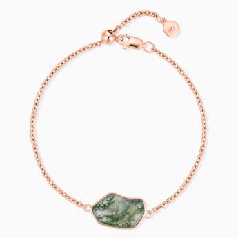 18KT Rose Gold Vermeil Freeform Moss Agate Bezel Bracelet - Wild Crest Front View
