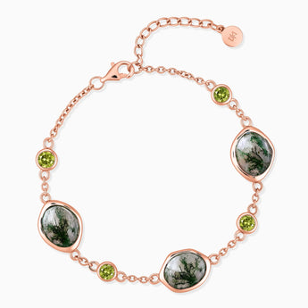 18KT Rose Gold Vermeil Freeform Moss Agate Bracelet - Luminous Cadences Front View