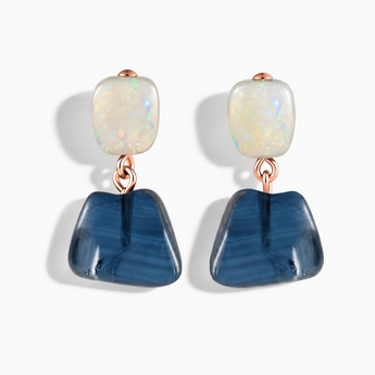 18KT Rose Gold Vermeil Freeform Opal & London Blue Topaz Stud Earrings - Linked Fate Front View