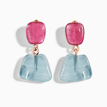 18KT Rose Gold Vermeil Freeform Pink Tourmaline & Aquamarine Stud Earrings - Linked Fate Front View