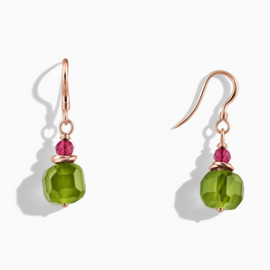 18KT Rose Gold Vermeil Freeform Pink Tourmaline & Peridot Dangle Earrings - Woven Duet Front View