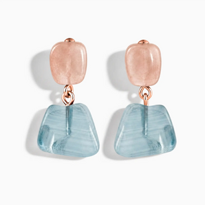 18KT Rose Gold Vermeil Freeform Rose Quartz & Aquamarine Stud Earrings - Linked Fate Front View