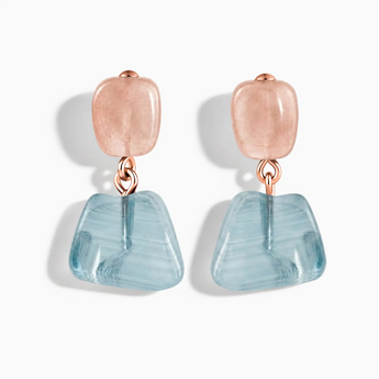 18KT Rose Gold Vermeil Freeform Rose Quartz & Aquamarine Stud Earrings - Linked Fate Front View