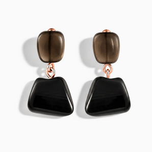 18KT Rose Gold Vermeil Freeform Smoky Quartz & Black Onyx Stud Earrings - Linked Fate Front View