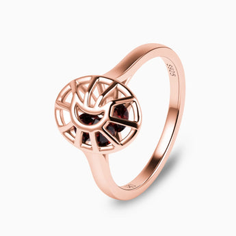 18KT Rose Gold Vermeil Garnet Crescent Moon Hollow Oval Shaker Ring - Soul Cage Side View