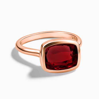 18KT Rose Gold Vermeil Garnet Cushion Ring - Pure Hush Front View