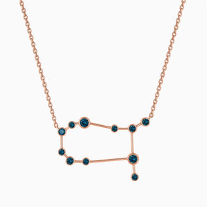 18KT Rose Gold Vermeil Gemini Zodiac Constellation Necklace - London Blue Topaz Front View