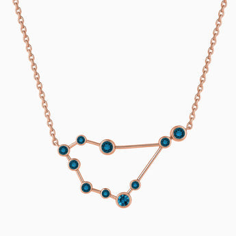 18KT Rose Gold Vermeil Gemini Zodiac Constellation Necklace - London Blue Topaz Front View