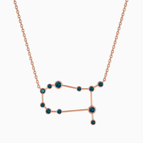 18KT Rose Gold Vermeil Gemini Zodiac Constellation Necklace - London Blue Topaz Front View