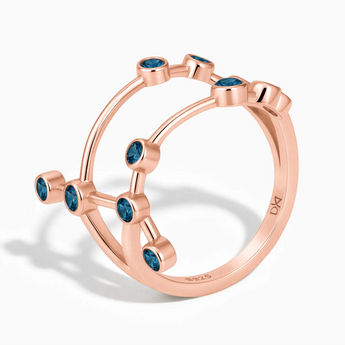 18KT Rose Gold Vermeil Gemini Zodiac Constellation Ring - London Blue Topaz Side View