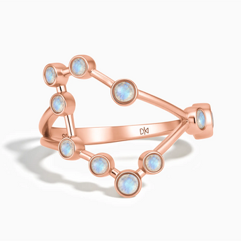 18KT Rose Gold Vermeil Gemini Zodiac Constellation Ring - Moonstone Front View