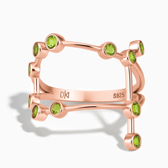 18KT Rose Gold Vermeil Gemini Zodiac Constellation Ring - Peridot Front View