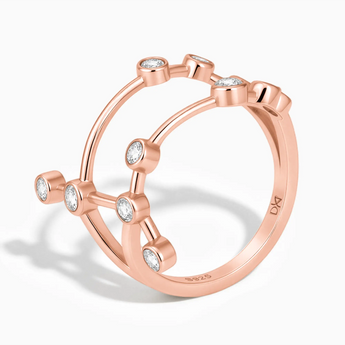 18KT Rose Gold Vermeil Gemini Zodiac Constellation Ring - White Zircon Side Vie