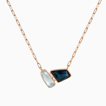 18KT Rose Gold Vermeil Geometric Aquamarine & London Blue Topaz Necklace - Twofold Glow Front View
