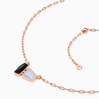 18KT Rose Gold Vermeil Geometric Black Onyx & Moonstone Necklace - Twofold Glow Side View