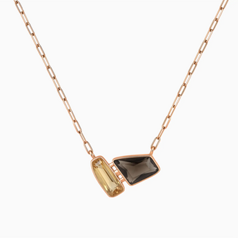 18KT Rose Gold Vermeil Geometric Citrine & Smoky Quartz Necklace - Twofold Glow Front View