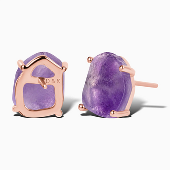 18KT Rose Gold Vermeil Geometric Freeform Amethyst Stud Earrings - Facet Prism Back View