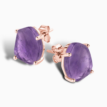18KT Rose Gold Vermeil Geometric Freeform Amethyst Stud Earrings - Facet Prism Side View