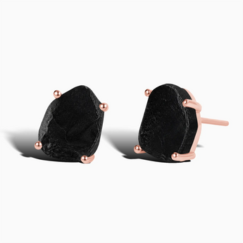 18KT Rose Gold Vermeil Geometric Freeform Black Onyx Stud Earrings - Facet Prism Front View