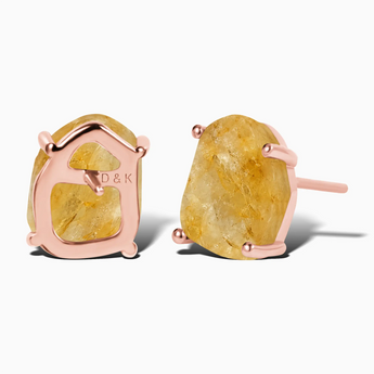 18KT Rose Gold Vermeil Geometric Freeform Citrine Stud Earrings - Facet Prism Back View