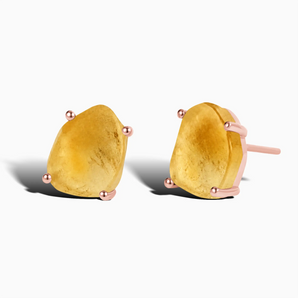 18KT Rose Gold Vermeil Geometric Freeform Citrine Stud Earrings - Facet Prism Front View