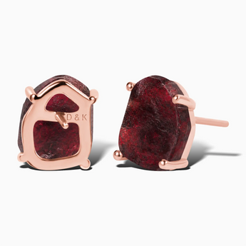 18KT Rose Gold Vermeil Geometric Freeform Garnet Stud Earrings - Facet Prism Back View