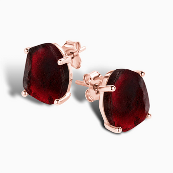 18KT Rose Gold Vermeil Geometric Freeform Garnet Stud Earrings - Facet Prism Side View