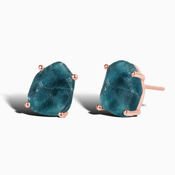 18KT Rose Gold Vermeil Geometric Freeform London Blue Topaz Stud Earrings - Facet Prism Front View