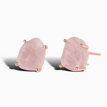 18KT Rose Gold Vermeil Geometric Freeform Rose Quartz Stud Earrings - Facet Prism Front View