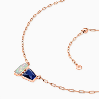 18KT Rose Gold Vermeil Geometric Opal & Blue Sapphire Necklace - Twofold Glow Side View