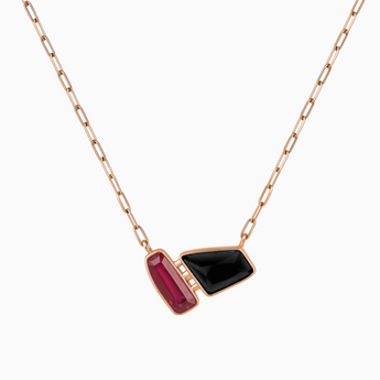 18KT Rose Gold Vermeil Geometric Ruby & Black Onyx Necklace - Twofold Glow Front View