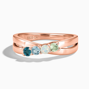 18KT Rose Gold Vermeil Glacial Serenity Four Round Stone Crossover Ring - Seasons Rhythm Front View