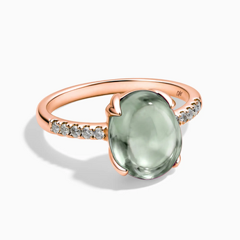 18KT Rose Gold Vermeil Green Amethyst Cabochon Ring - Minimal Spiritual Front View