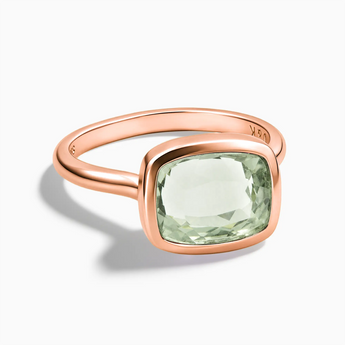 18KT Rose Gold Vermeil Green Amethyst Cushion Ring - Pure Hush Front View