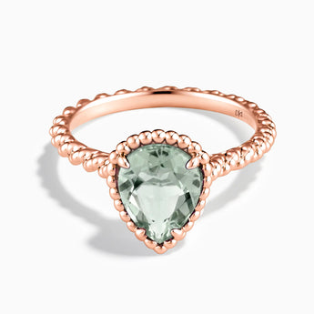 18KT Rose Gold Vermeil Green Amethyst Pear Ring - Still Light Front View