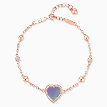 18KT Rose Gold Vermeil Halo Heart Alexandrite Station Bracelet - Sweet Love Front View