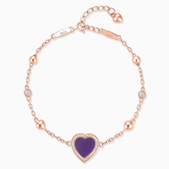18KT Rose Gold Vermeil Halo Heart Amethyst Station Bracelet - Sweet Love Front View
