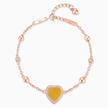 18KT Rose Gold Vermeil Halo Heart Citrine Station Bracelet - Sweet Love Front View