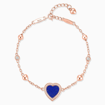 18KT Rose Gold Vermeil Halo Heart Lapis Lazuli Station Bracelet - Sweet Love Front View