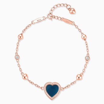 18KT Rose Gold Vermeil Halo Heart London Blue Topaz Station Bracelet - Sweet Love Front View