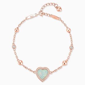 18KT Rose Gold Vermeil Halo Heart Opal Station Bracelet - Sweet Love Front View