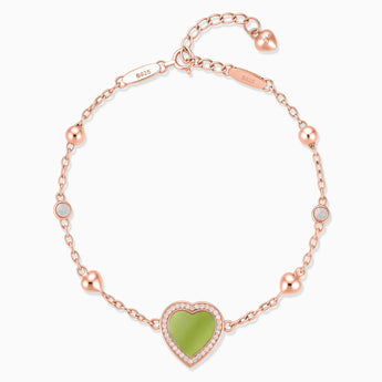 18KT Rose Gold Vermeil Halo Heart Peridot Station Bracelet - Sweet Love Front View
