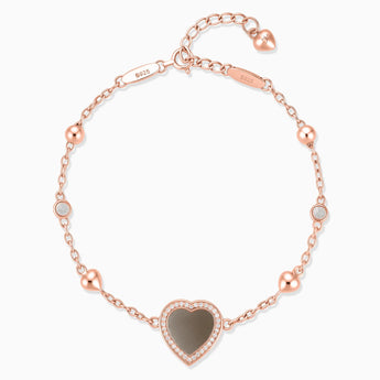 18KT Rose Gold Vermeil Halo Heart Smoky Quartz Station Bracelet - Sweet Love Front View