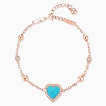 18KT Rose Gold Vermeil Halo Heart Turquoise Station Bracelet - Sweet Love Front View