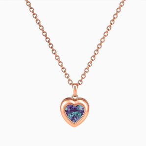 18KT Rose Gold Vermeil Heart Alexandrite Bezel Necklace - Love Shelter Front View