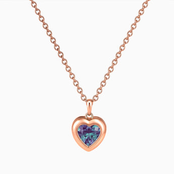 18KT Rose Gold Vermeil Heart Alexandrite Bezel Necklace - Love Shelter Front View